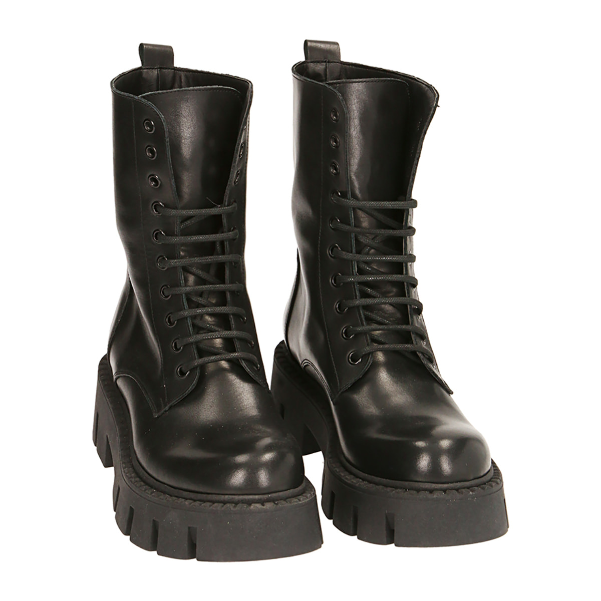 Anfibi neri in pelle, tacco 5,5 cm