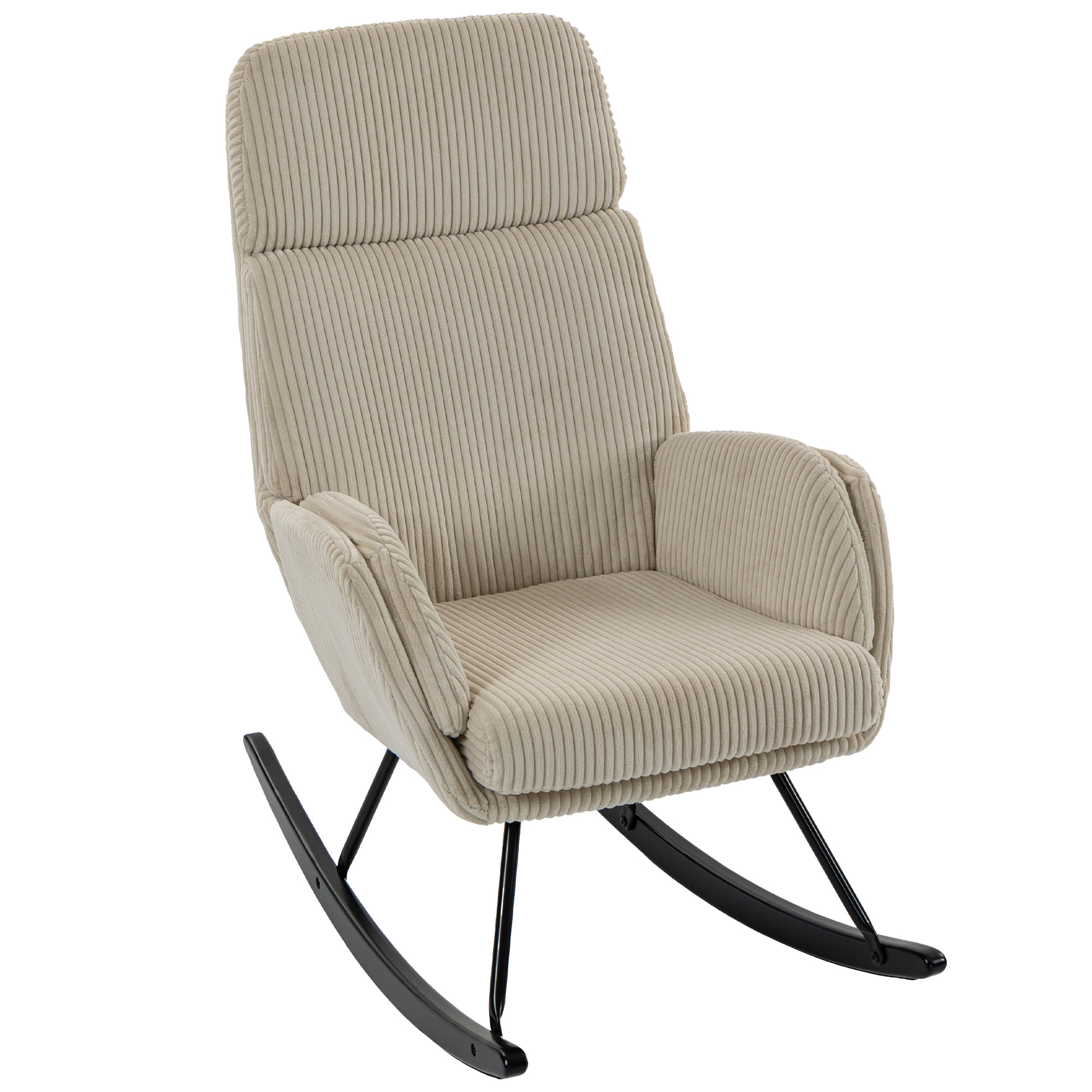 Fauteuil à bascule velours côtelé beige métal bois noir