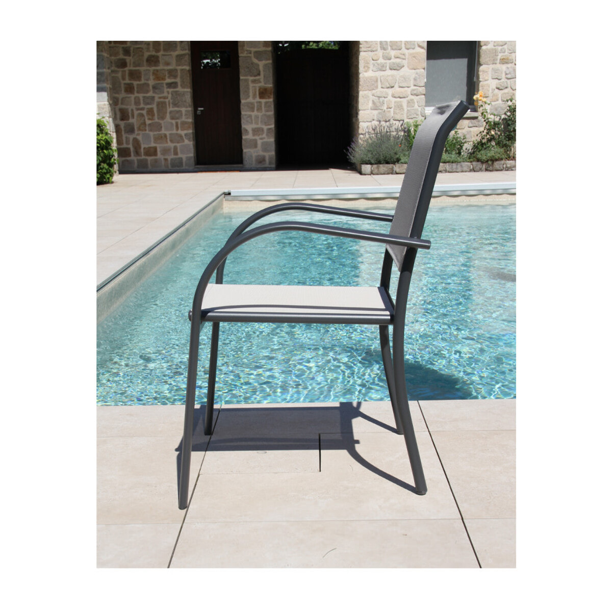 HONFLEUR BEZIERS - Ensemble table et chaises de jardin  - Gris anthracite et Lin
