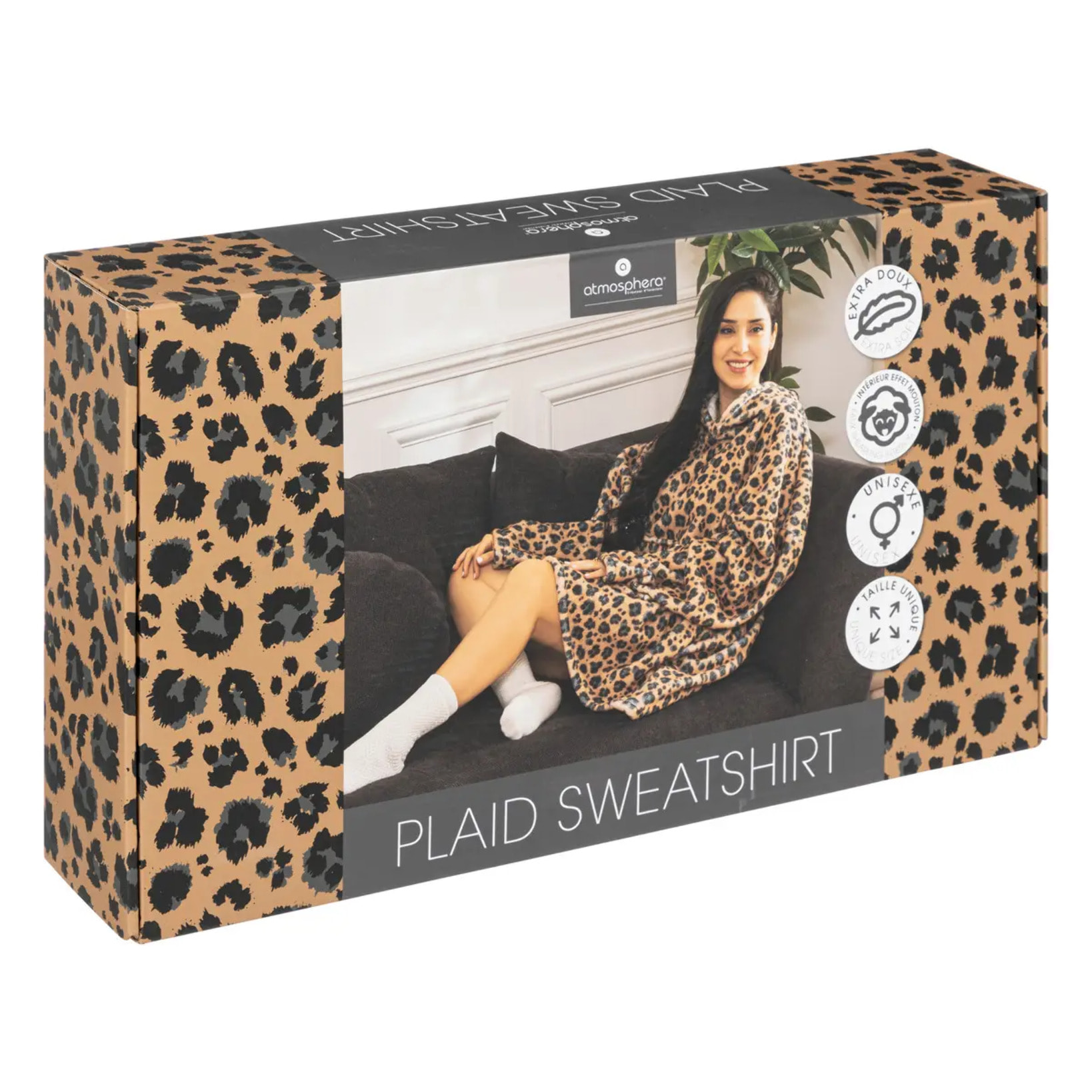 Plaid "Hoodie" 85x118cm beige imprimé léopard