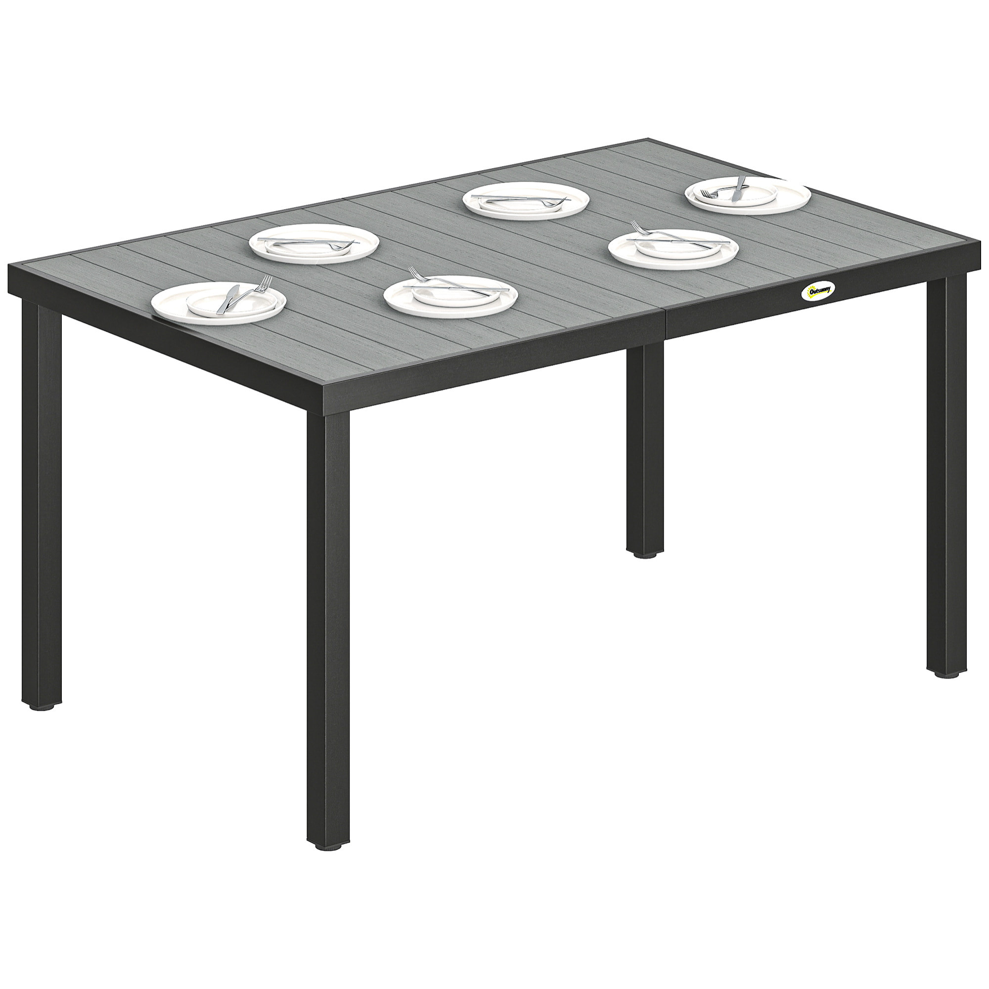 Mesa de Comedor de Jardín Rectangular, Mesa de Terraza Exterior 140x90x74 cm, con Estructura de Acero y Encimera Desmontable de WPC de Listones, Carga 50 kg, para Patio, Balcón, Gris