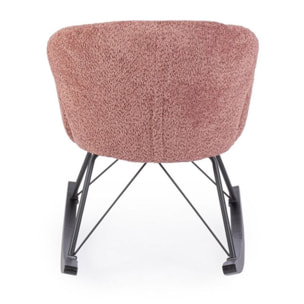 Poltrona SIBILLA in tessuto effetto bouclé ruggine e base in legno rubberwood