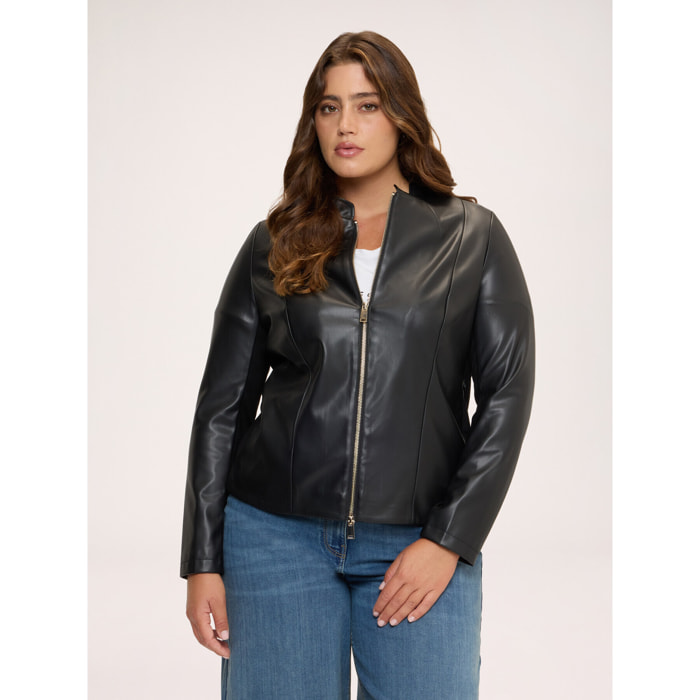 Fiorella Rubino - Giacca biker con collo alla coreana - Nero