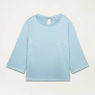 Oltre - Blusa de manga tres cuartos en raso - Light - blue