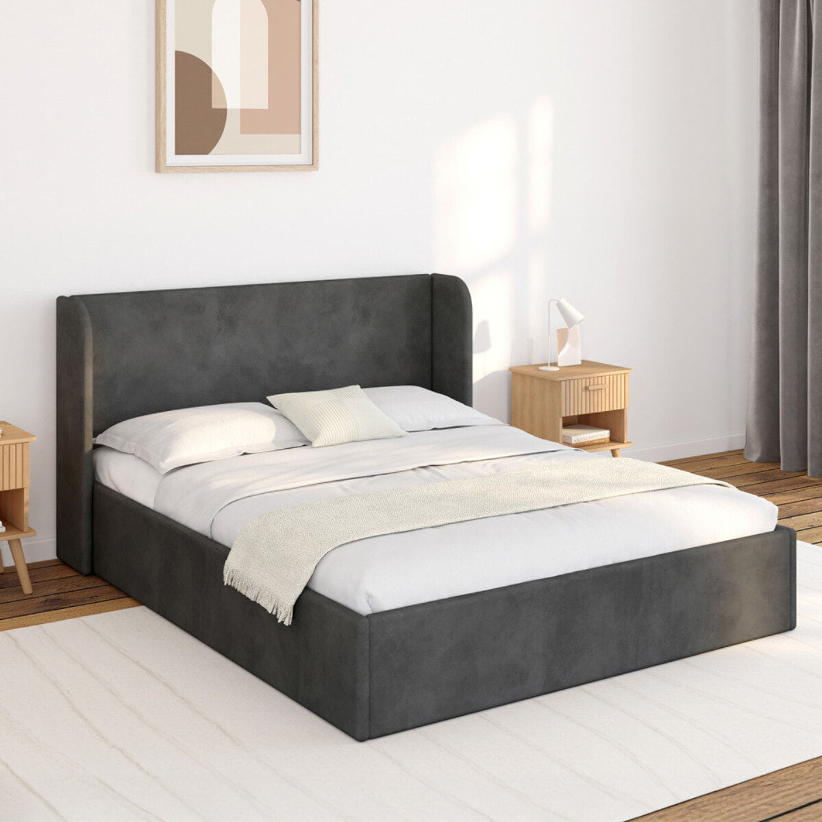 Lit coffre Lucia 140x190cm velours gris