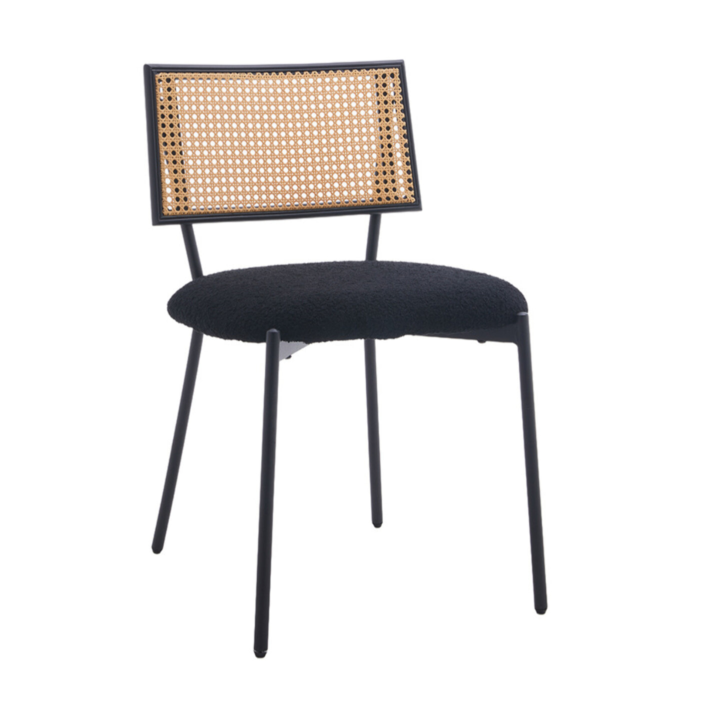 Luciano - lot de 2 chaises cannage - en tissu bouclette - Noir