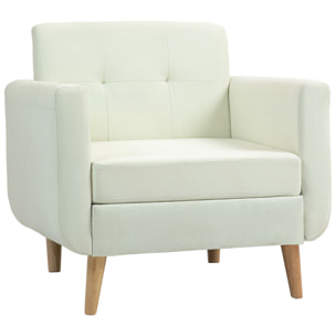 Sillón de Salón Moderno Butaca para Dormitorio con Reposabrazos y Patas de Madera Sofá Individual Carga 125 kg para Oficina Sala de Estar Crema