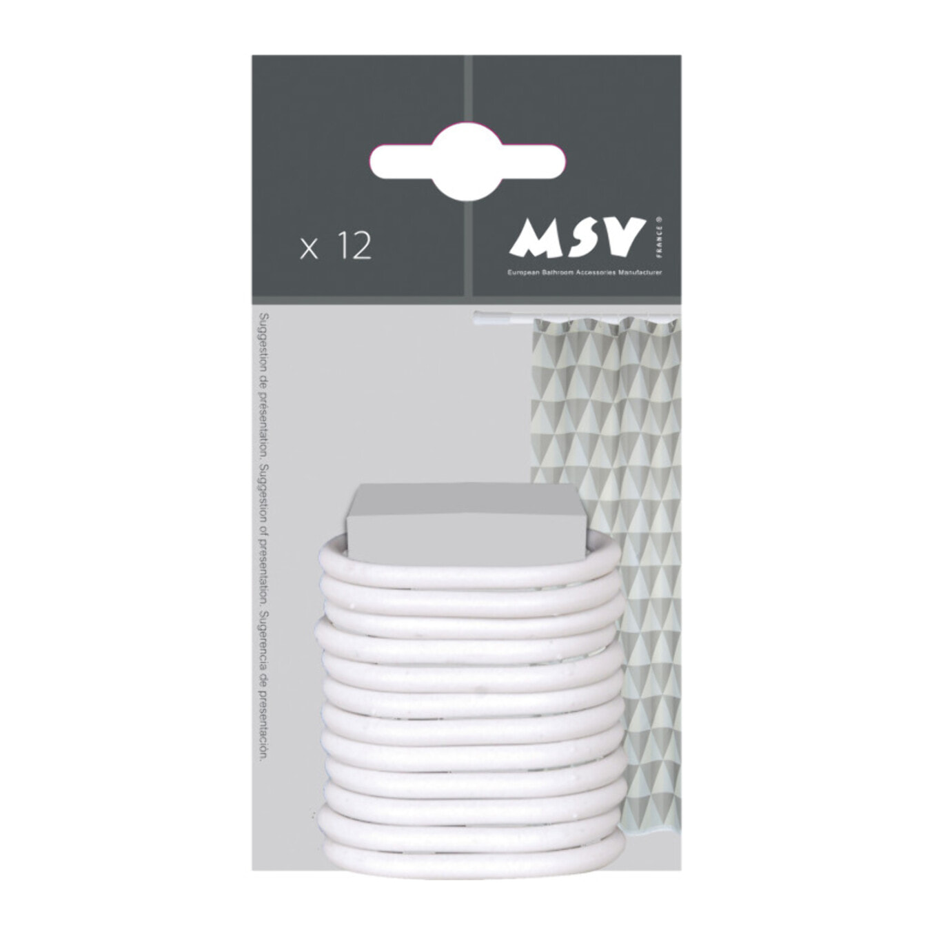 Lot de 12 anneaux pour rideaux de douche Blanc MSV