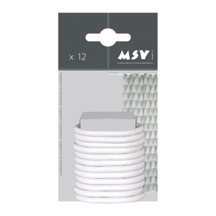 Lot de 12 anneaux pour rideaux de douche Blanc MSV