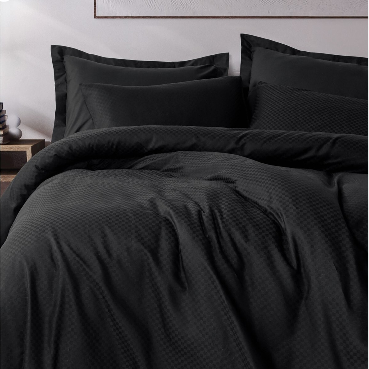Parure housse de couette et taie(s) d'oreiller coton uni jacquard
