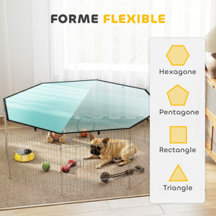 Parc pour chien 8 panneaux - avec toit, modulable et pliable - 60H cm - avec porte - intérieur et extérieur - argent vert