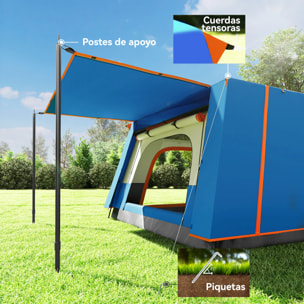 Tienda de Campaá±a Familiar para 4-6 Personas Tienda de Camping Tipo Táºnel con 2 Habitaciones Porche Impermeable 3000 mm Anti-UV para Pescar Senderismo Azul Claro