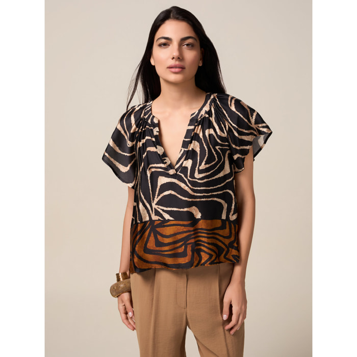 Oltre - Blusa de satén estampada - Marrón
