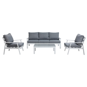 Set de jardín – Aluminio blanco y cojines grises