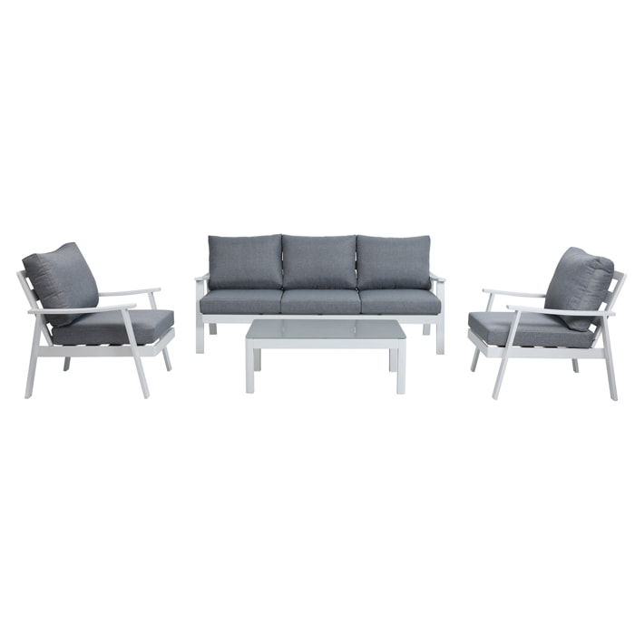 Set de jardín – Aluminio blanco y cojines grises
