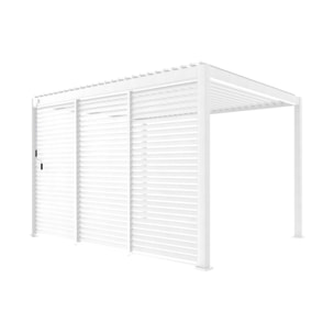 Pergola bioclimatique Triomphe 3x4 + 3 persiennes 130cm pour le côté de 4m. panneau brise vue. L 400 x P 300 x H 250 cm