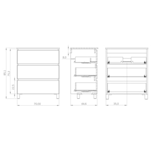 Conjunto de baño Wink | 70 cm Gris Mate | Tres cajones | Lavabo encastrado | No incluye espejo | Mueble montado | Alday