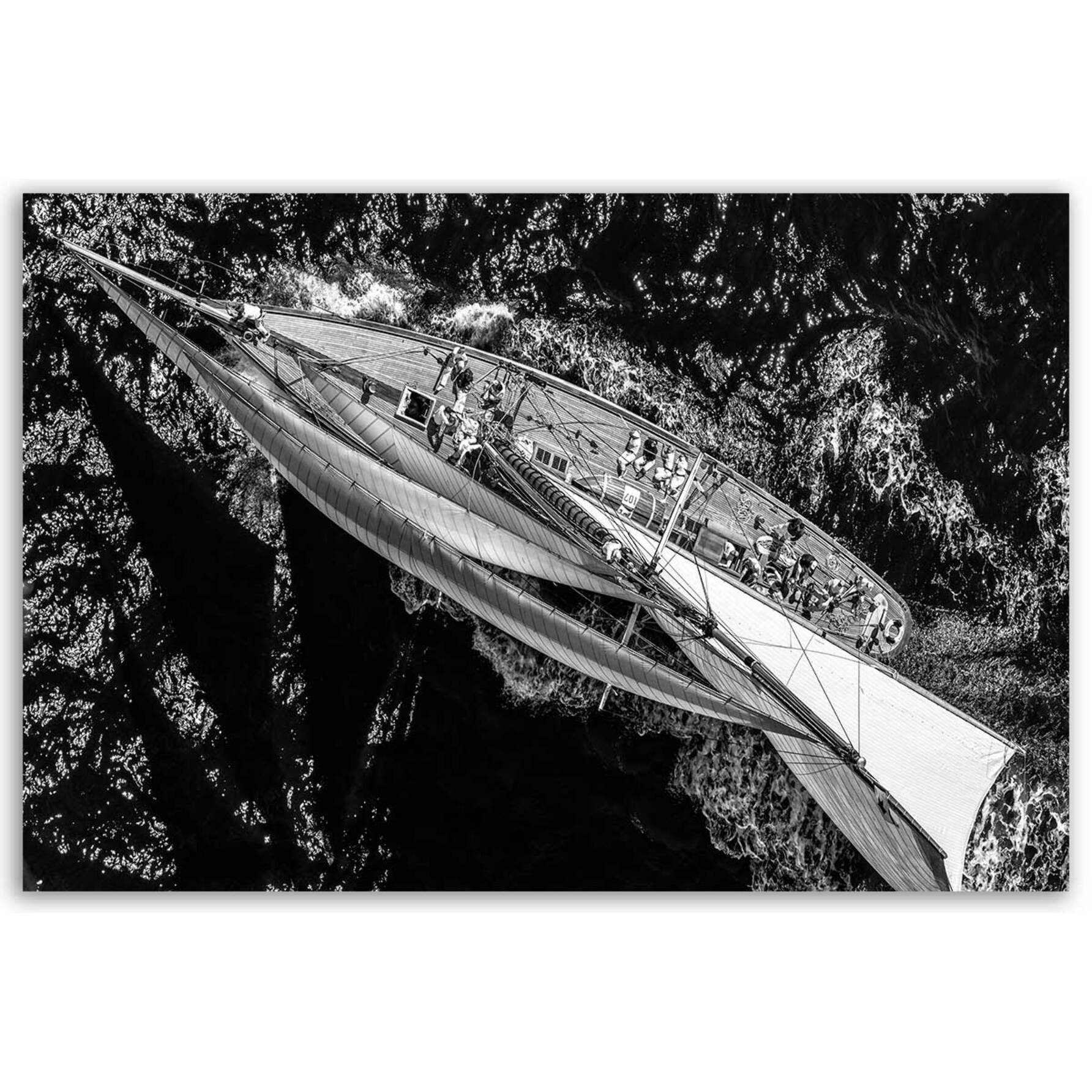 Tableau bateau Sur l'eau en noir et blanc Toile imprimée