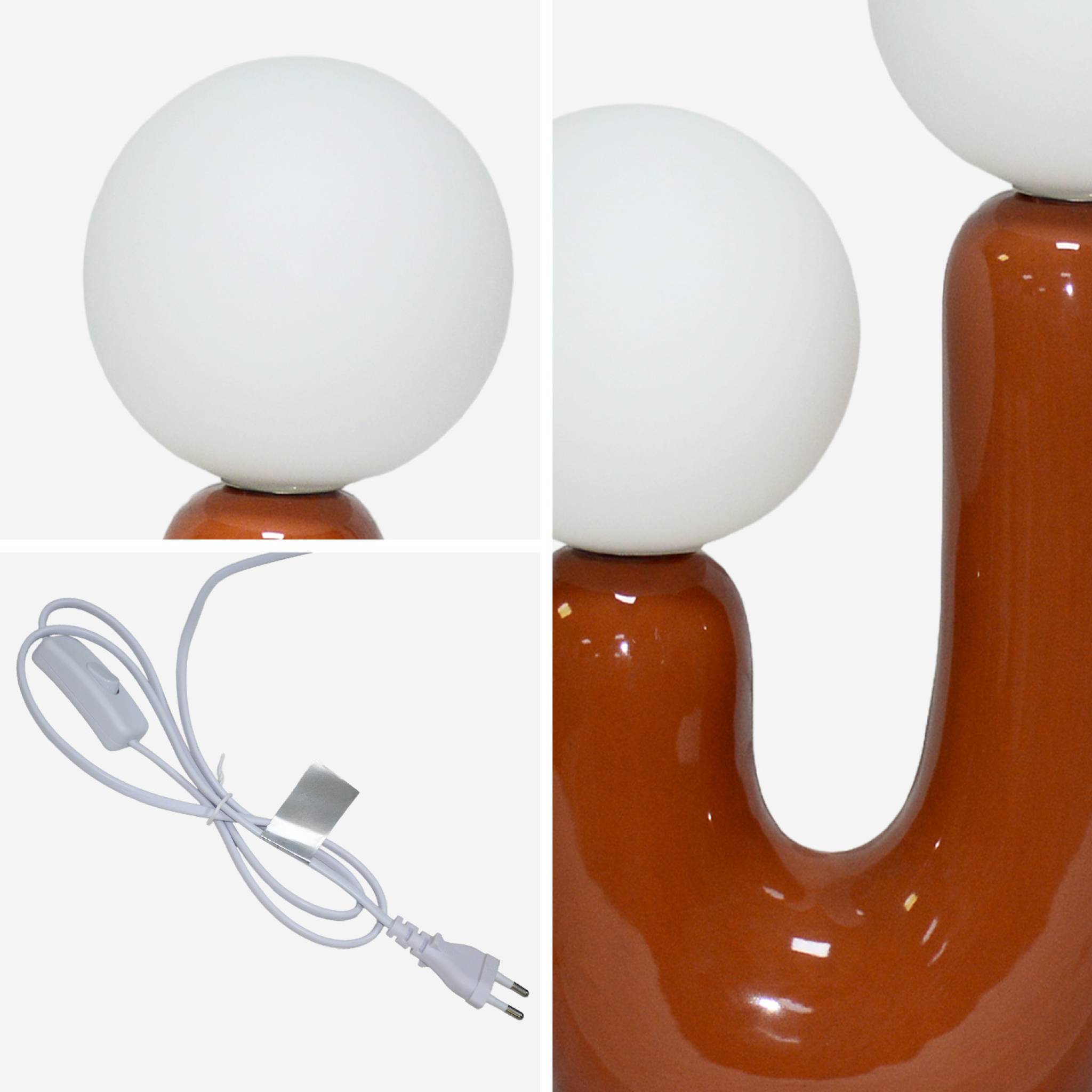 Lampe de table organique céramique terracotta et verre blanc H 31cm - Deva