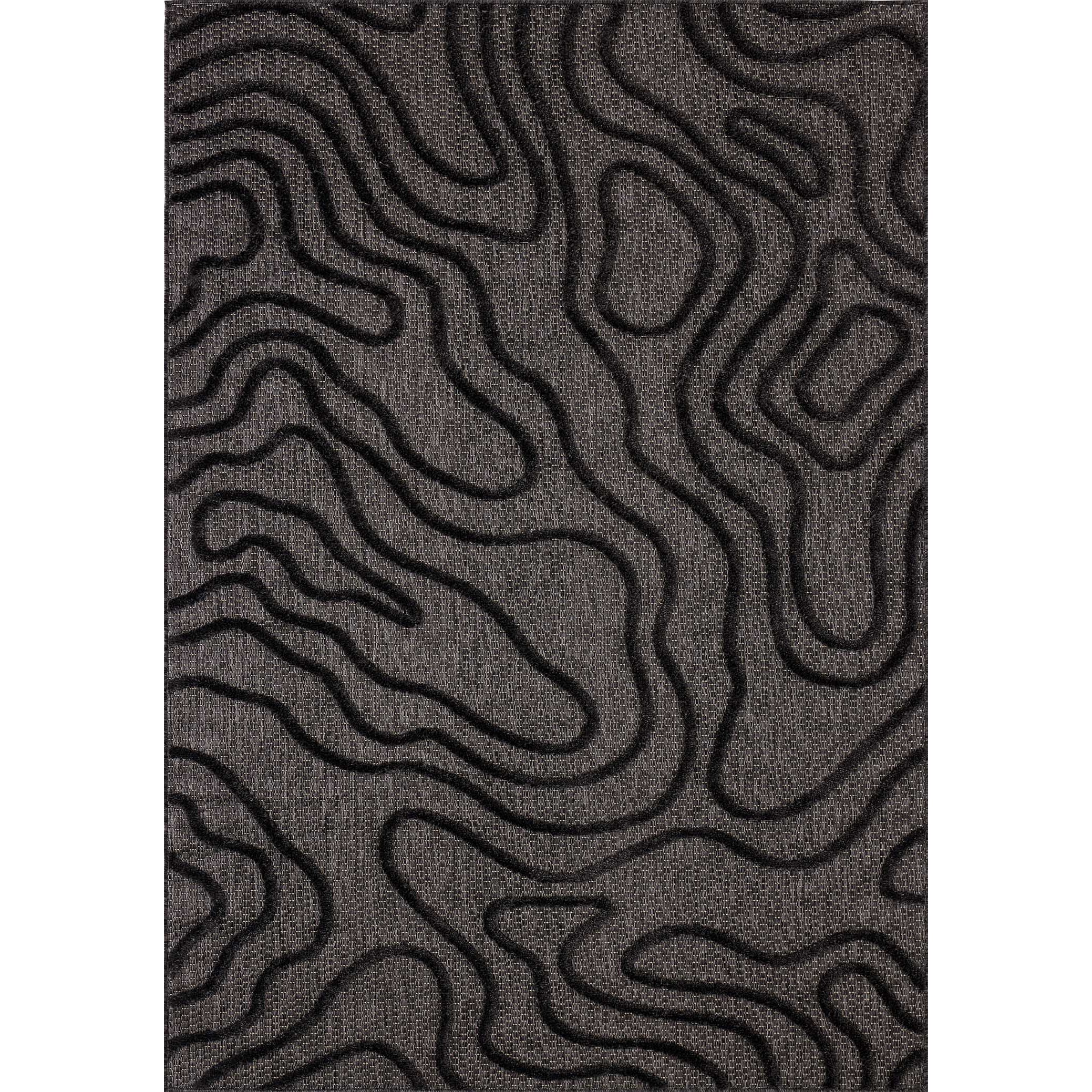 SANTORINI - Tapis d'intérieur/extérieur à motifs en relief graphique - Noir