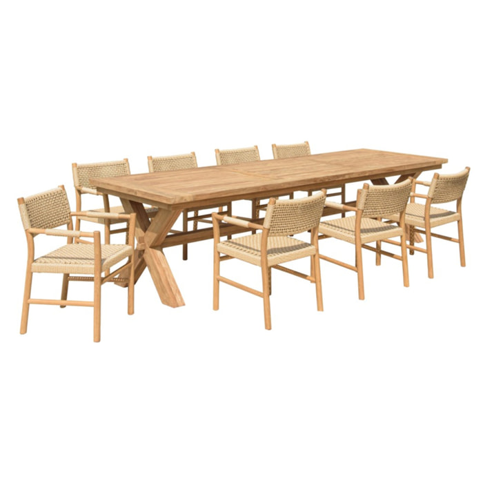 VALERIA - Ensemble de jardin en bois de teck recyclé rotin 8/10 personnes.