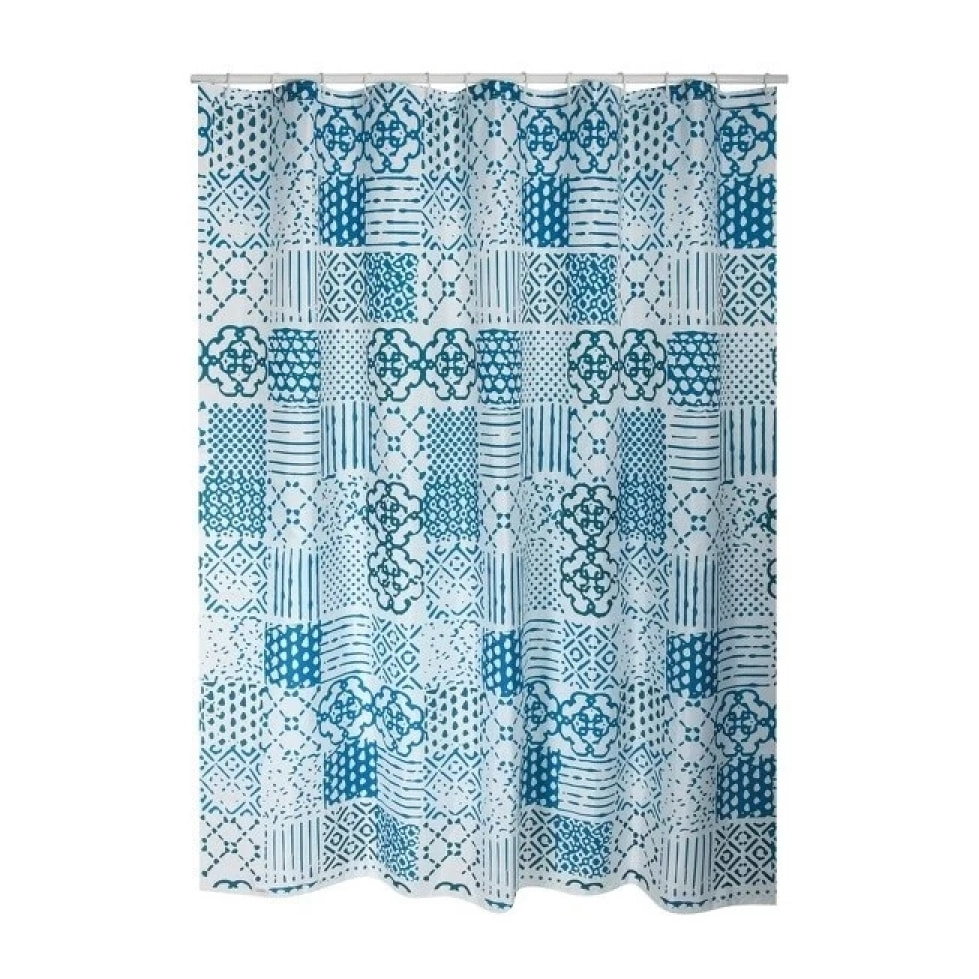 Rideau de douche Polyester ALENTEJO 180x200cm QUALITE PREMIUM Bleu -Anneaux inclus MSV