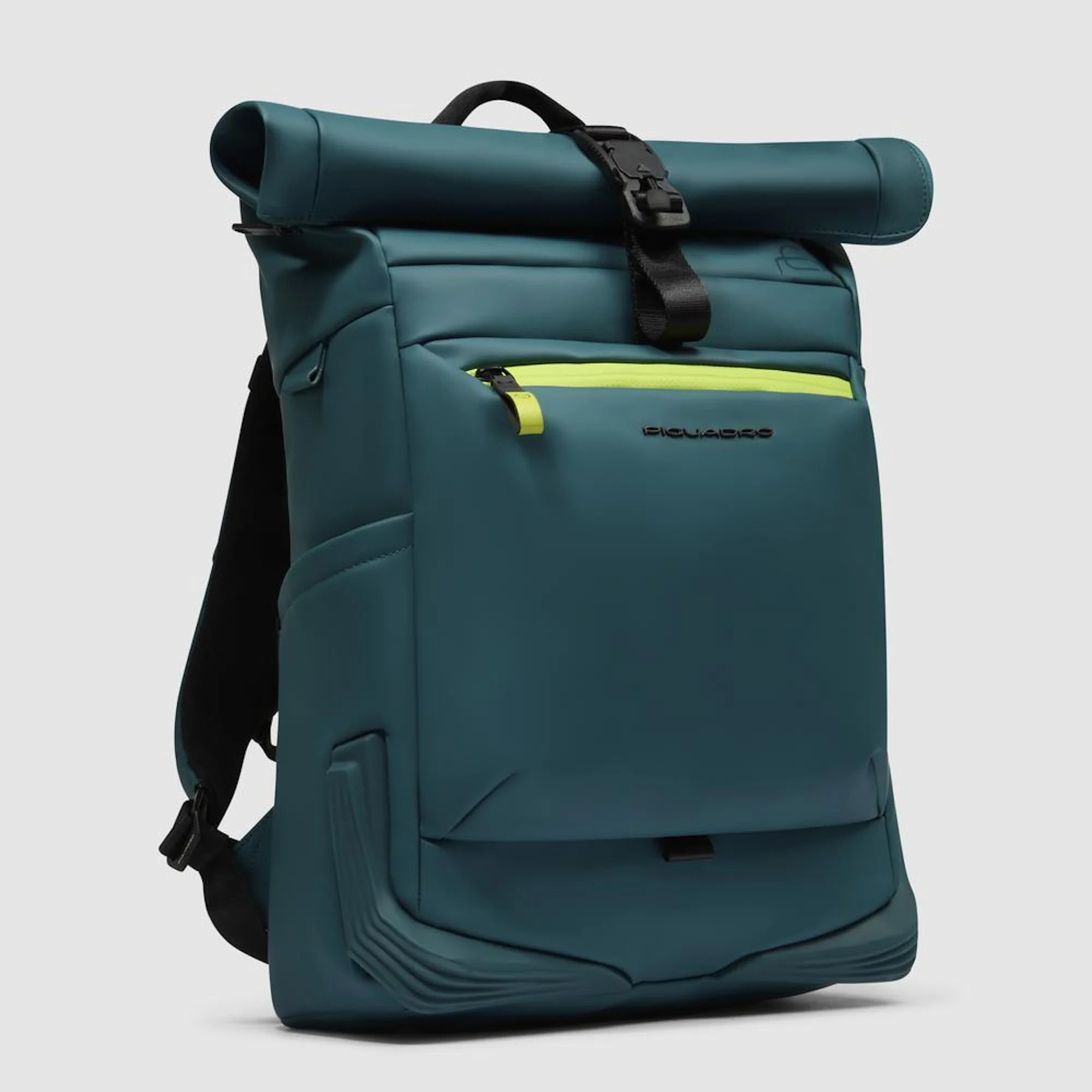 Piquadro Zaino roll-top per PC e iPad® con cinghia pettorale, agganci per lucchetto e luce portatile da bici