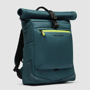 Piquadro Zaino roll-top per PC e iPad® con cinghia pettorale, agganci per lucchetto e luce portatile da bici