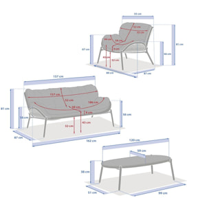 Salon de jardin "Meloane" taupe 5 places en polyester et acier
