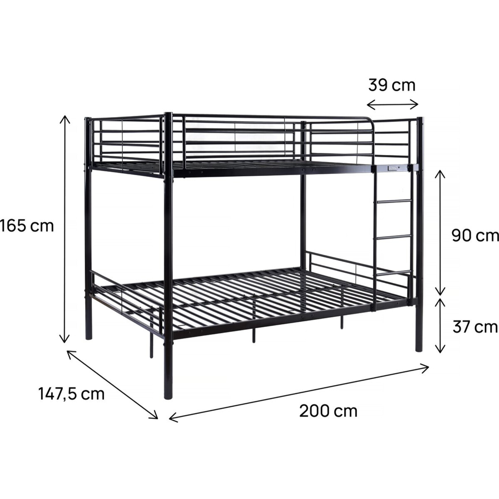 Lit superposé double "Adam" - Sommier inclus - 140 x 190 cm - Noir