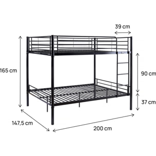 Lit superposé double "Adam" - Sommier inclus - 140 x 190 cm - Noir