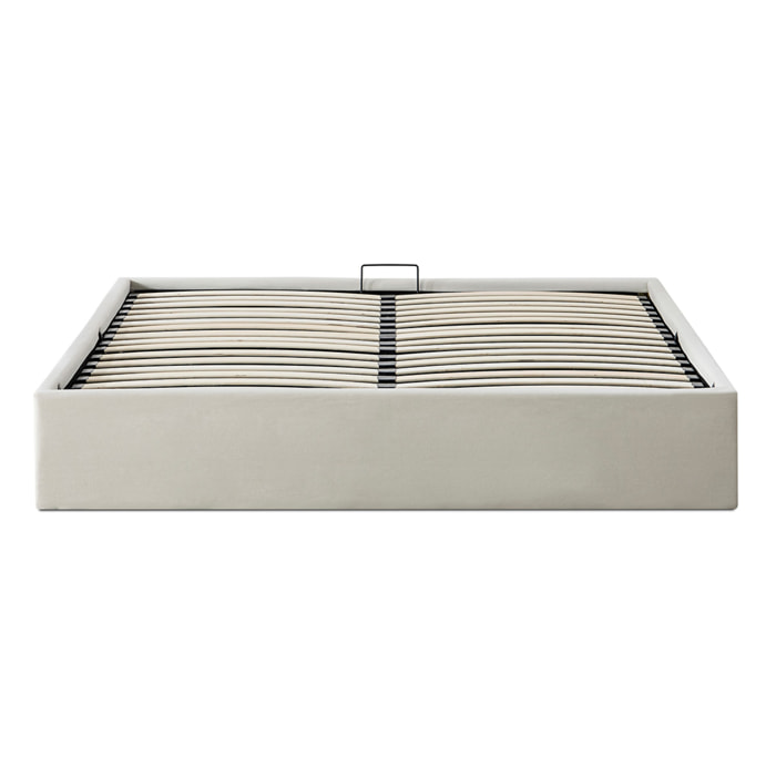 Lit Coffre Atlas en Tissu Beige, Grand espace de rangement, Sommier à Lattes actives, Structure Robuste, Design Moderne
