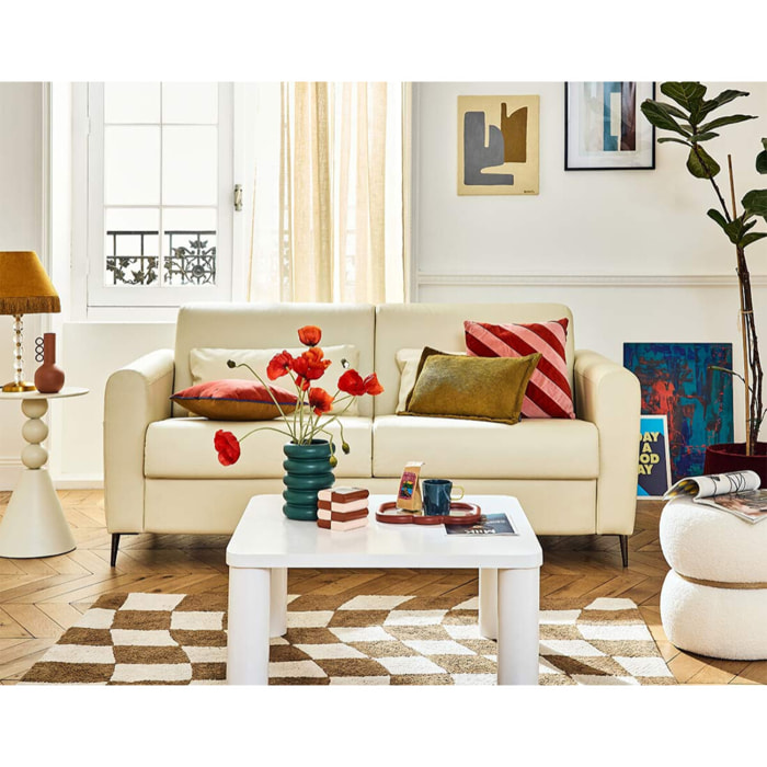 Owen - canapé 3 places convertible couchage quotidien matelas 12 cm en simili - Beige