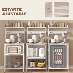 Estantería de Cocina con 2 Tomacorrientes, Estantería de Panadería Industrial con Estación de Café, Estante para Microondas, Estante Ajustable, Ganchos, 60x42x137 cm, Blanco
