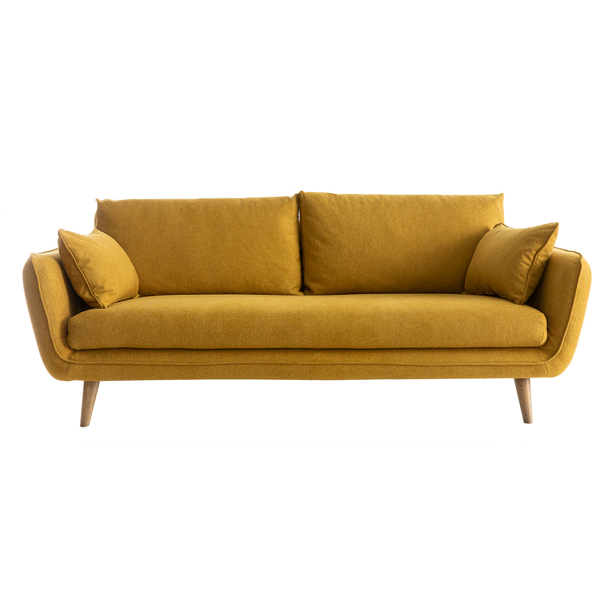 Canapé scandinave 3 places en tissu jaune cumin et bois clair CREEP