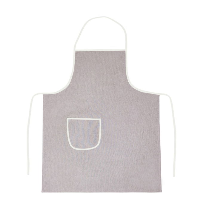 Set 2 Pezzi Grembiule Cucina Con Tasche 100% Cotone Disegno Tinta Unita Beige