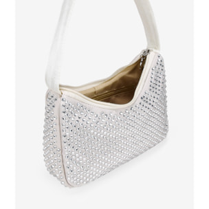 Bolso de hombro beige con brillantes