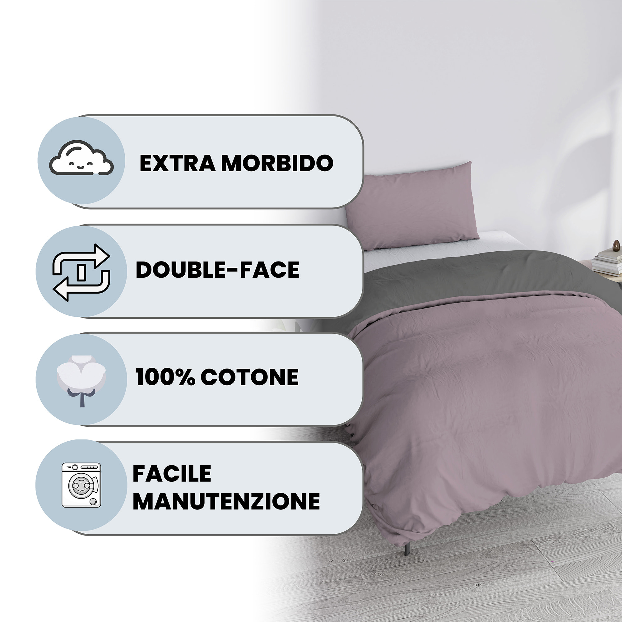 PARURE COPRIPIUMINO NATURAL COLOR SINGOLO - 100% COTONE MADE IN ITALY