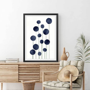 Affiche dessin ""fleurs d'eau"" Affiche + cadre en bois - Noir