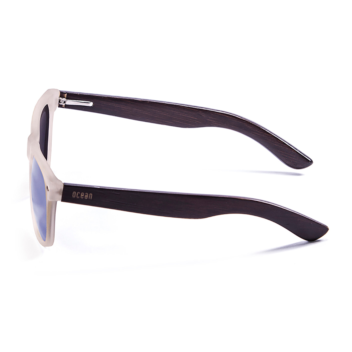 Gafas de sol OCEAN BEACH WOOD - Patilla marrón bambú con montura transparente blanco / Revo azul