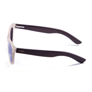 Gafas de sol OCEAN BEACH WOOD - Patilla marrón bambú con montura transparente blanco / Revo azul