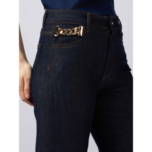 Oltre - Jeans palazzo de mezclilla con hebilla de joyería - Azul
