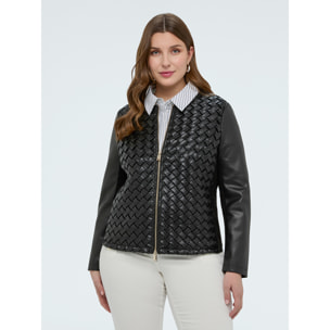 Fiorella Rubino - Chaqueta biker con acabado trenzado - Negro
