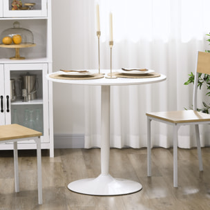 Table ronde design 2 personnes dia. 80 cm style néo-rétro piètement acier plateau MDF blanc