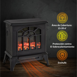 Chimenea Eléctrica de Pie Calefactor Estufa 900/1800W 36.5x24x41.5cm Acero