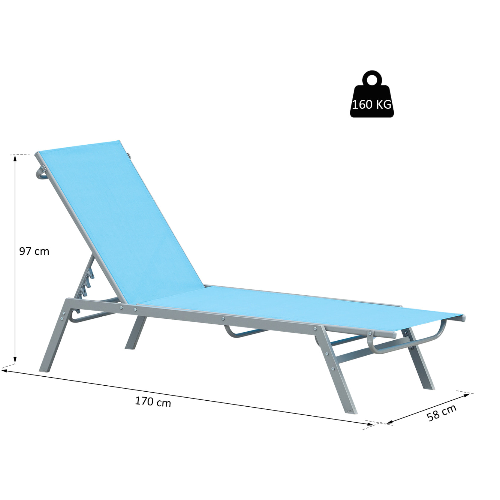 Bain de soleil transat design contemporain dossier inclinable multi-positions