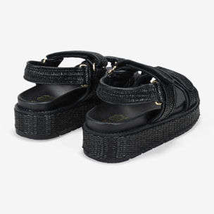 Sandalias plataforma negras en esparto
