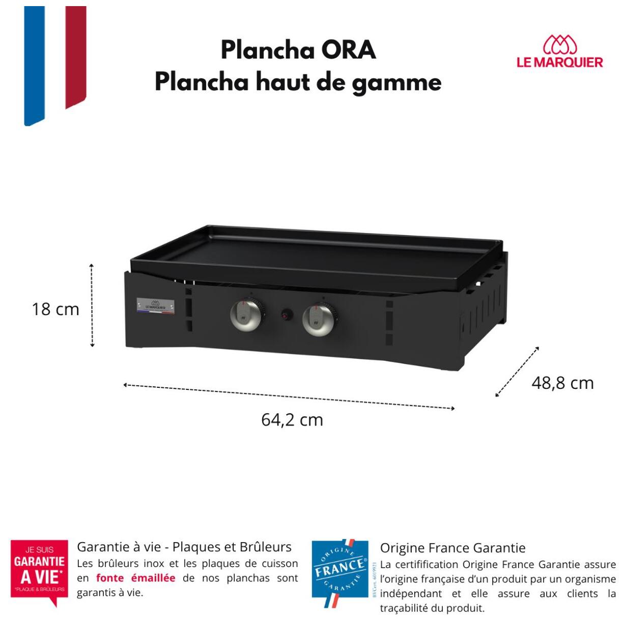 PLANCHA ORA GAZ 260 NOIRE - LE MARQUIER