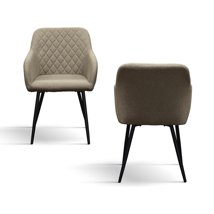 Set di 2 sedie LISBONA in tessuto beige e gambe in metallo nero, con braccioli