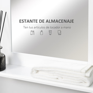 kleankin Espejo de Baño 50x11,5x60 cm Espejo de Pared Moderno con Estante de Almacenaje y Marco de Madera para Dormitorio Aseo Blanco